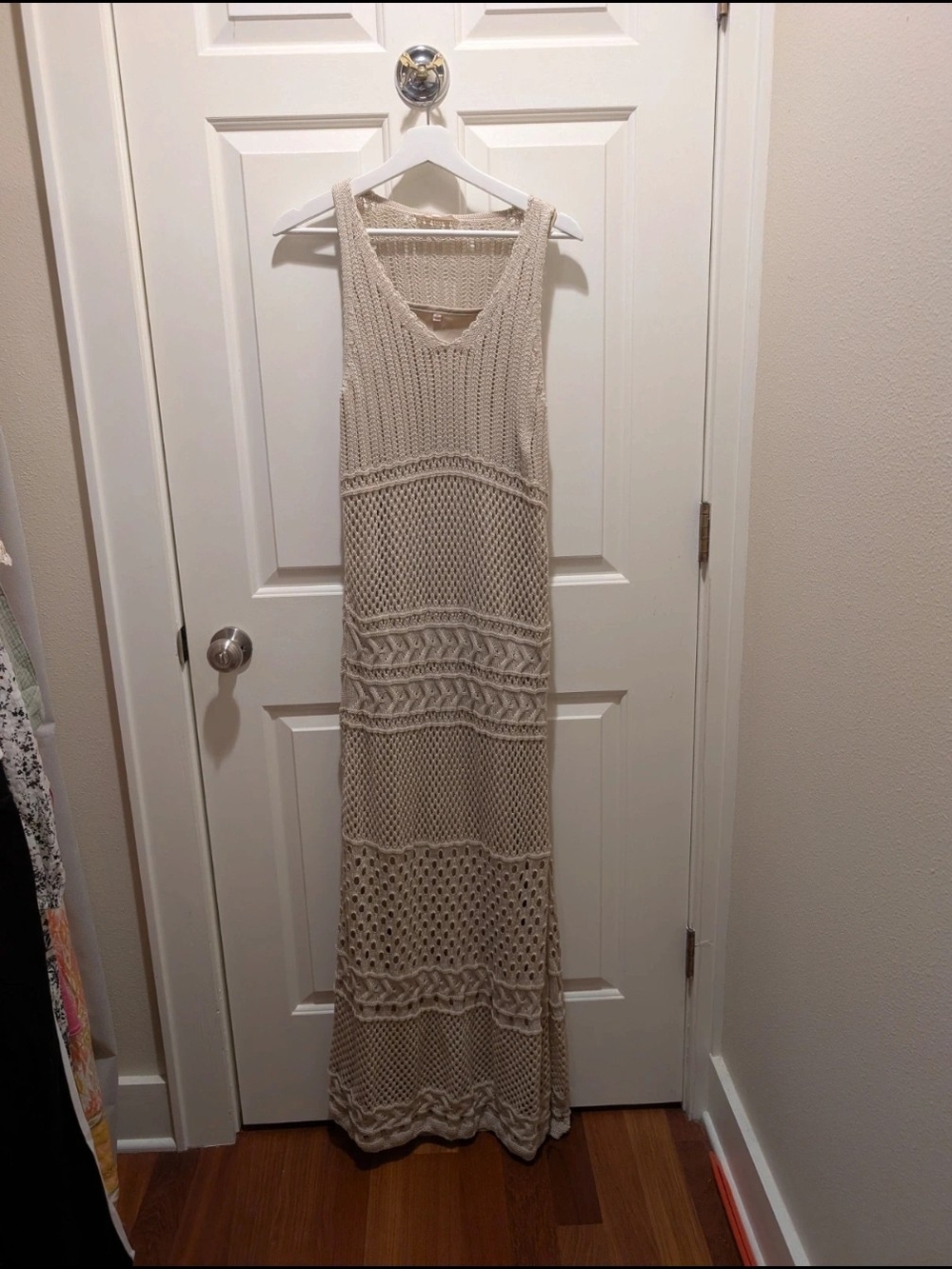 Solitaire Beige Crochet Maxi Dress Sz M